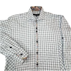 Bogosse Button Up‎ Shirt Men’s Size 2 Small Black White Geometric Print